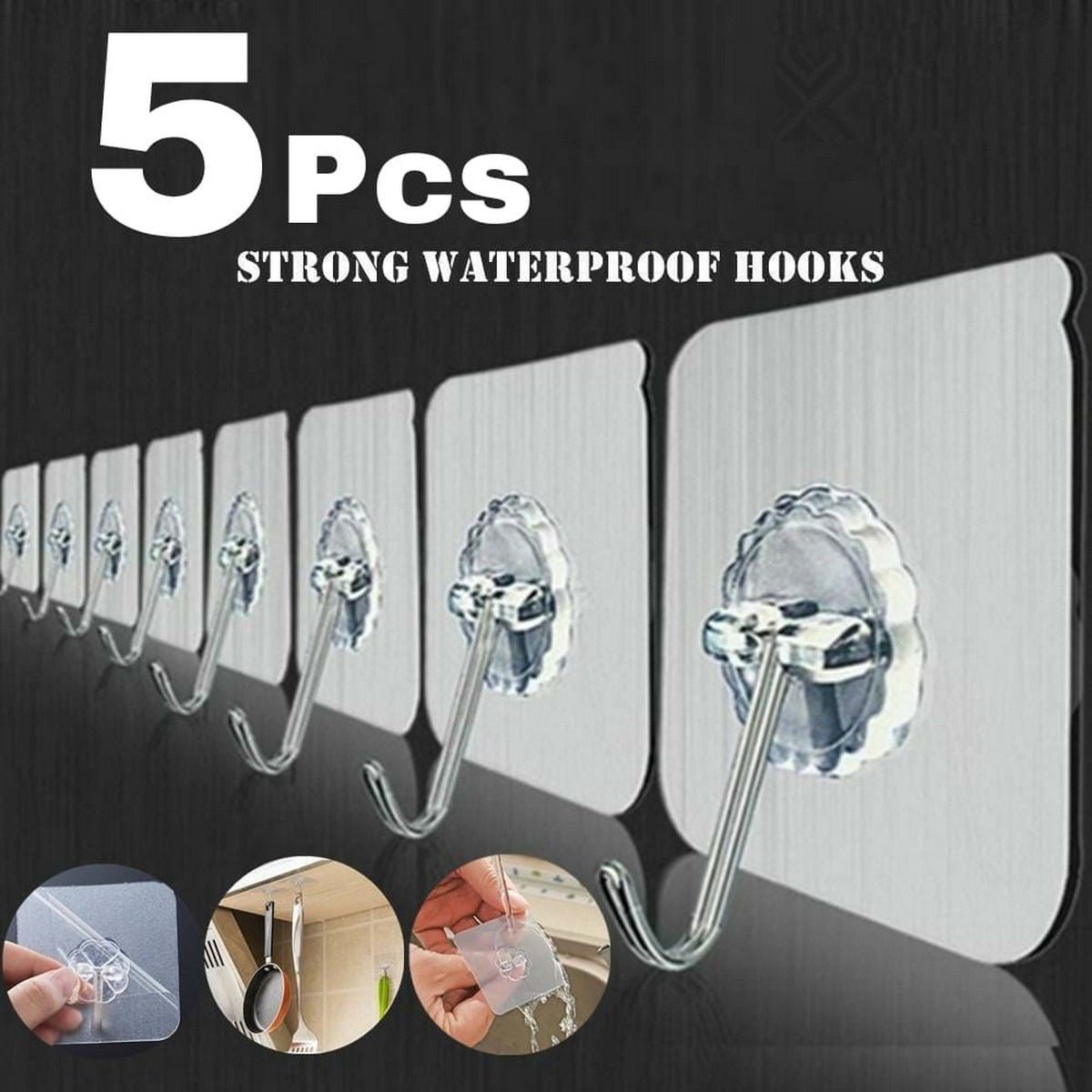 5pcs Multifunctional Self Adhesive Hook Kitchen Bathroom Strong