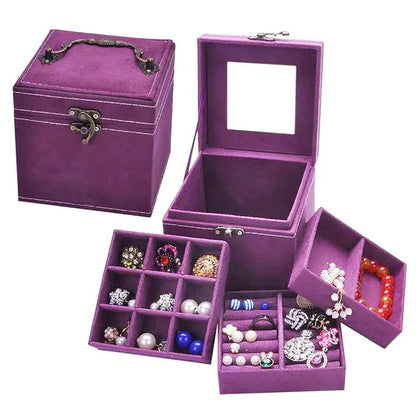 3 Layer Velvet Antic Jewelry Organizer Box