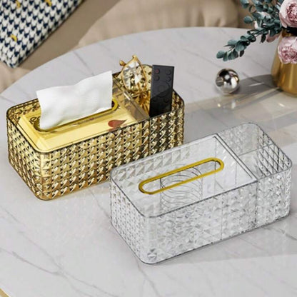 Diamond Pattern Luxurious Tissue Box With Compartments