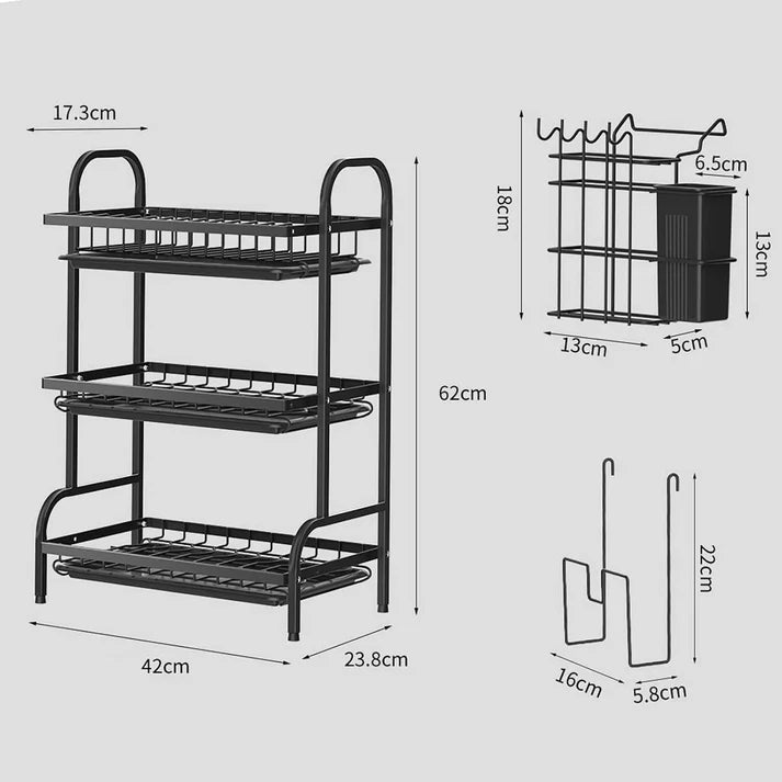 Dish Drying Rack – 3-Tier Stainless Steel Organizer For Kitchen