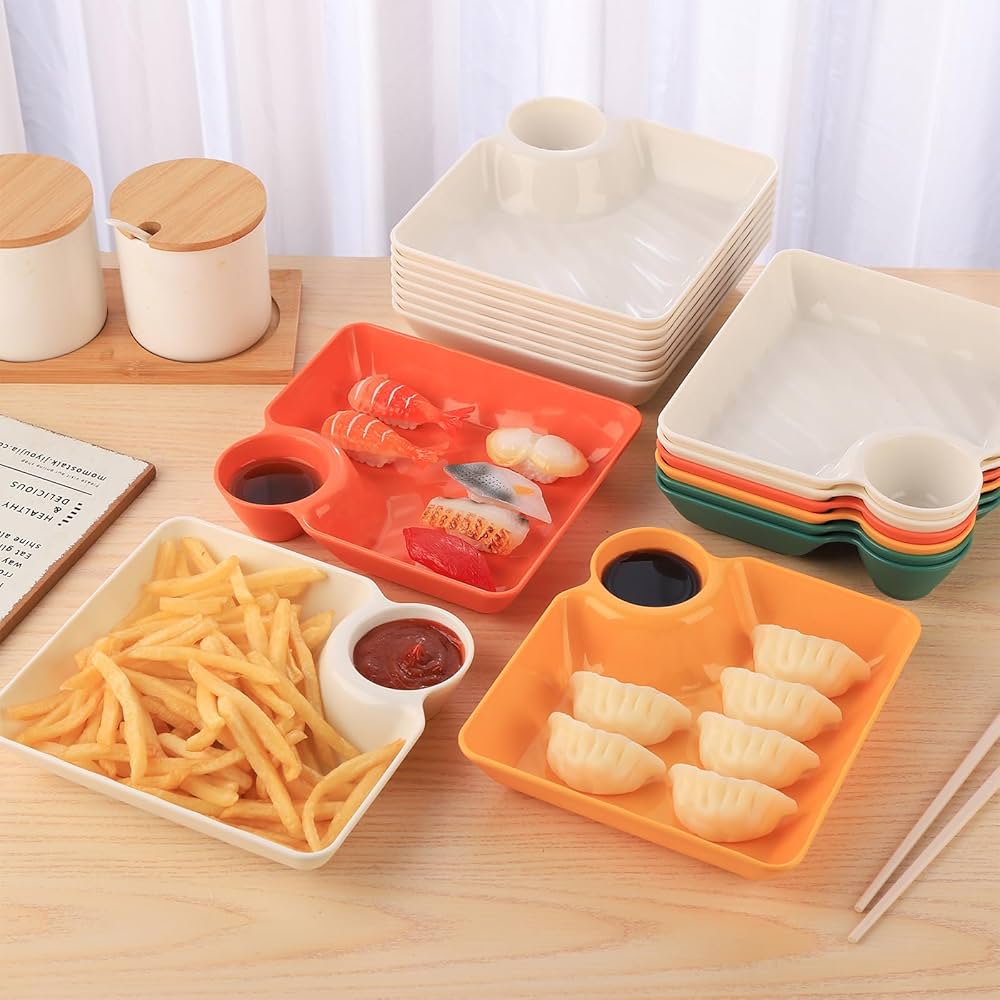 4 Pcs Square Bites Dumpling Plate set