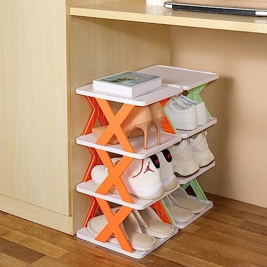 4 Layers Stackable Shoe Rack Easy-assembled Shoe Organizer and Storage Plastic Shoes Cabinets