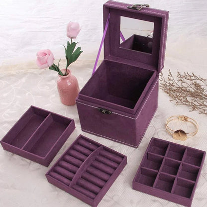 3 Layer Velvet Antic Jewelry Organizer Box