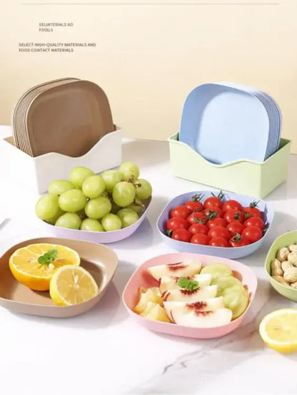 10 Pcs Plastic Plates With Stand, Multi-function Dish,Square Lightweight Deep Plates
