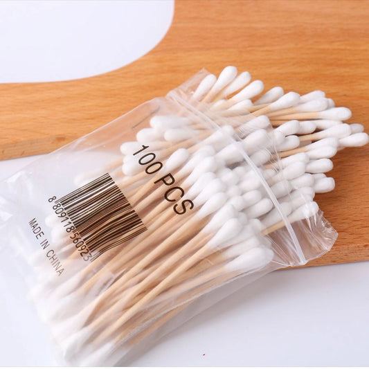 100 pieces of wooden stick cotton swabs