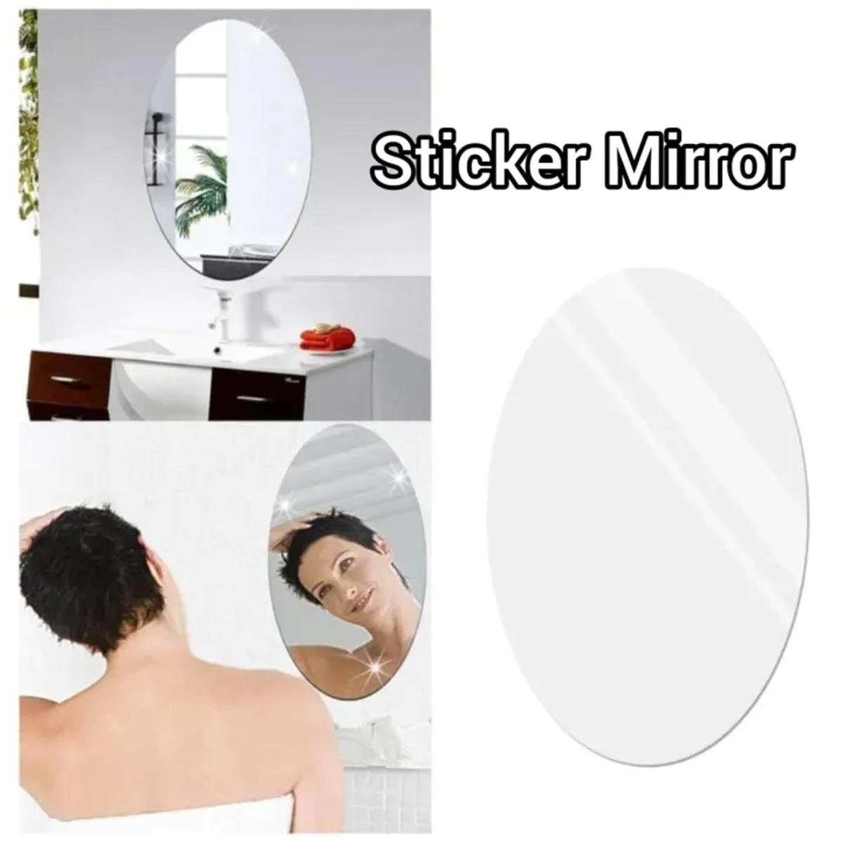 (2pcs) Sticky Self-Adhesive Oval Shape Small-Size Mirror Sticker Paper ( 12-inches X 8-inches Size )