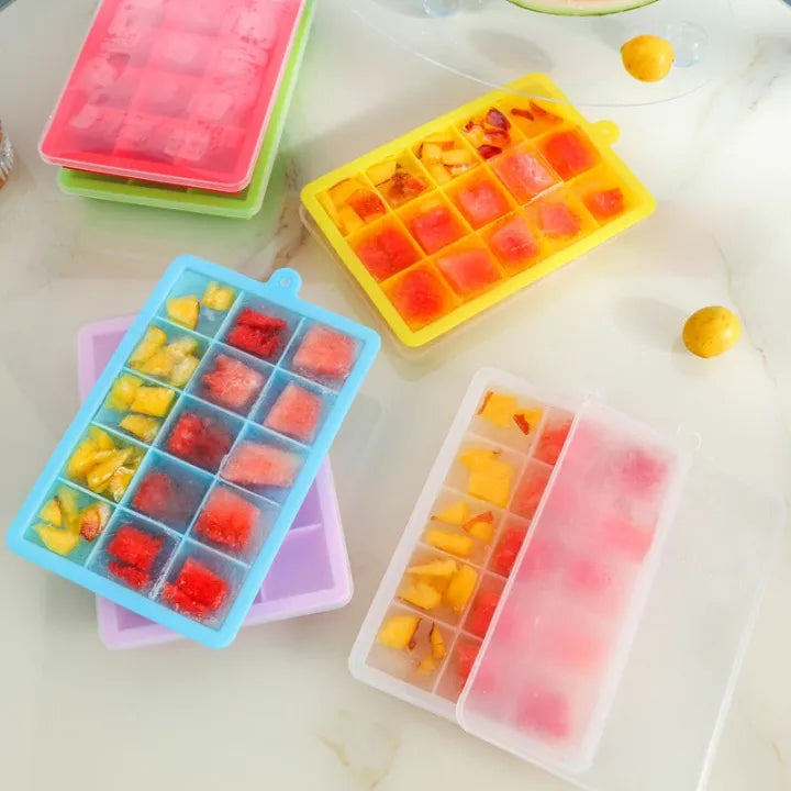 15 Slot Non Stick Ice Cube Tray With Lid , Kitchen Accessories 