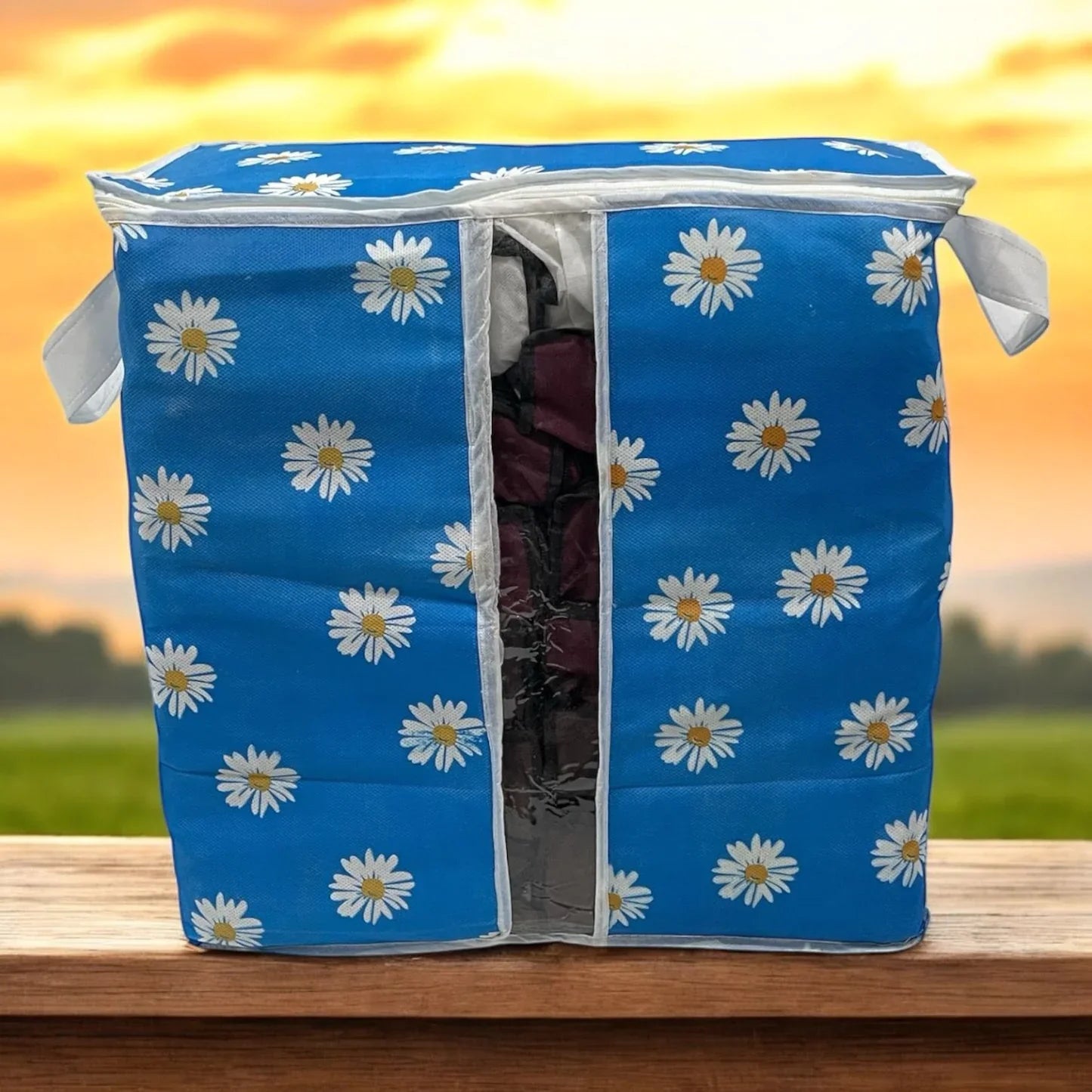 Blue Flower Printed Storage Bag