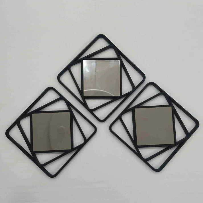3Pcs Wooden Square Mirror