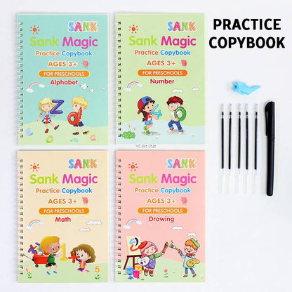 Set of 4 Sank Magic Practice Copybook for Montessori Kids Handwriting and Calligraphy - Improves Handwriting, Fine Motor Skills, and Creativity