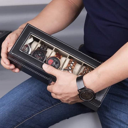 Premium 6 Slot PU Leather Watch Storage Case