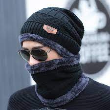 2Pcs Knitted Beanie Hat Scarf Skull Set Cap Warm Winter