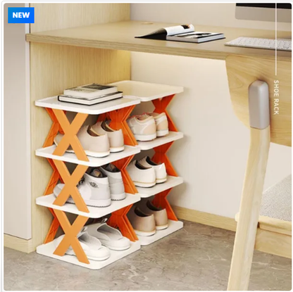 4 Layers Stackable Shoe Rack Easy-assembled Shoe Organizer and Storage Plastic Shoes Cabinets