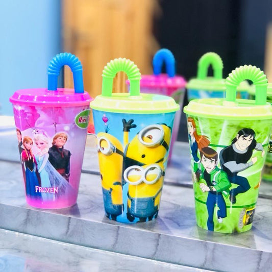 Kids Cartoon Juice Glass With Straw