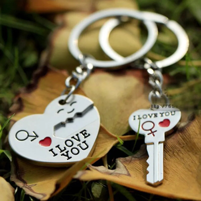 Couple Key Chains - I LOVE YOU Lettering in Silvery Metal