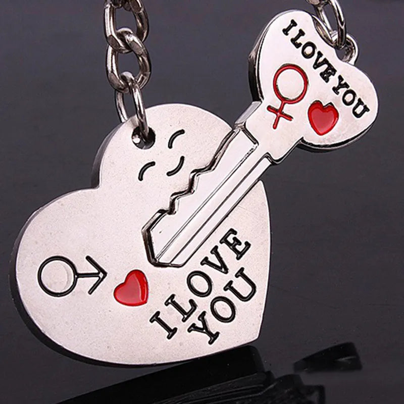 Couple Key Chains - I LOVE YOU Lettering in Silvery Metal