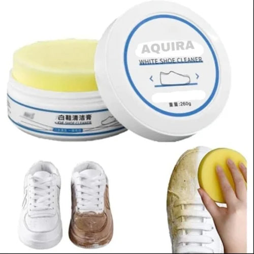 White Leather Shoe Cleaning Cream With Sponge