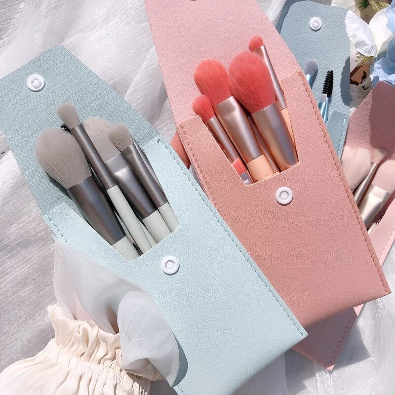 8 Pcs Makeup Brush Set With Leather Pouch