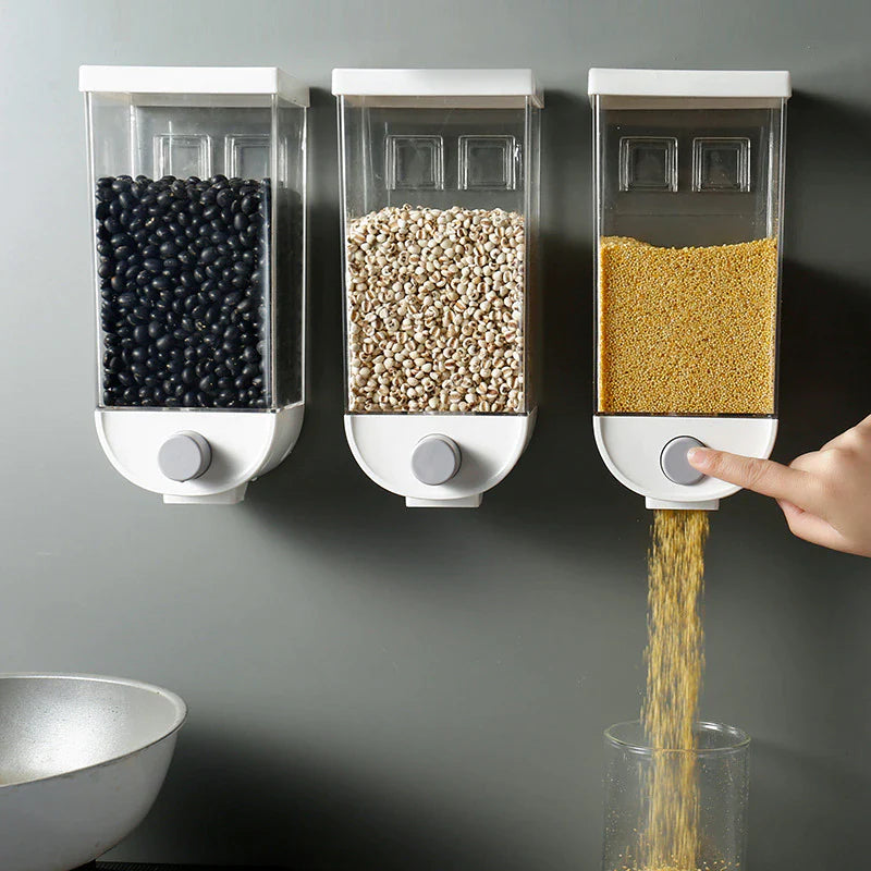Wall Mounted Press Cereals Dispenser Grain Storage Box