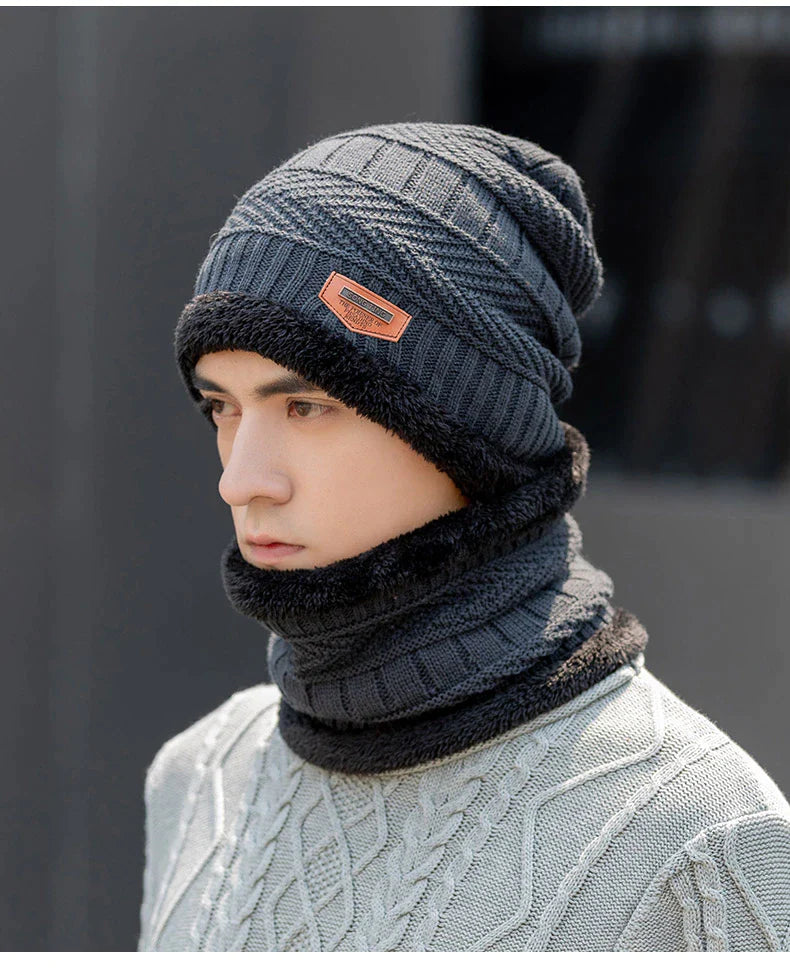 Winter Hat For Men Fleece Scarf Neck