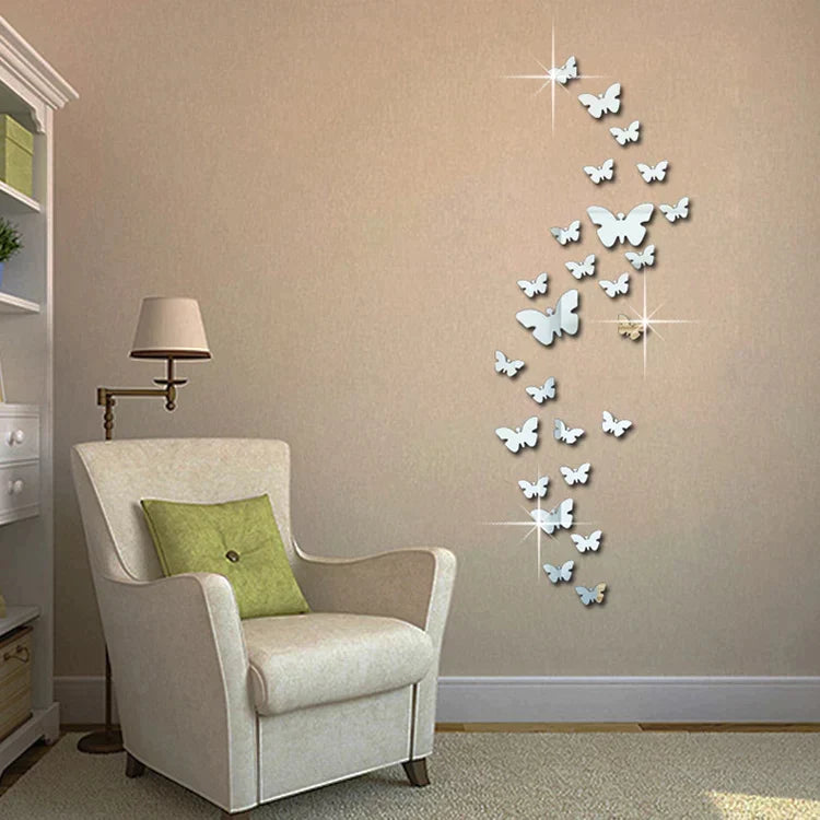 Silver Acrylic Wall Mirror Butterfly Stickers for Decoration